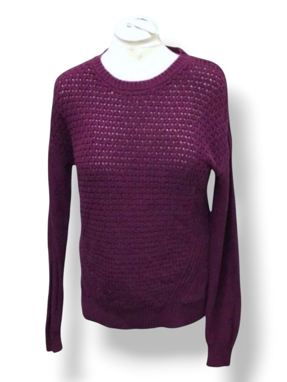 Stylus Women’s Long Sleeve Crew Neck Basketweave Sweater, Purple, size L